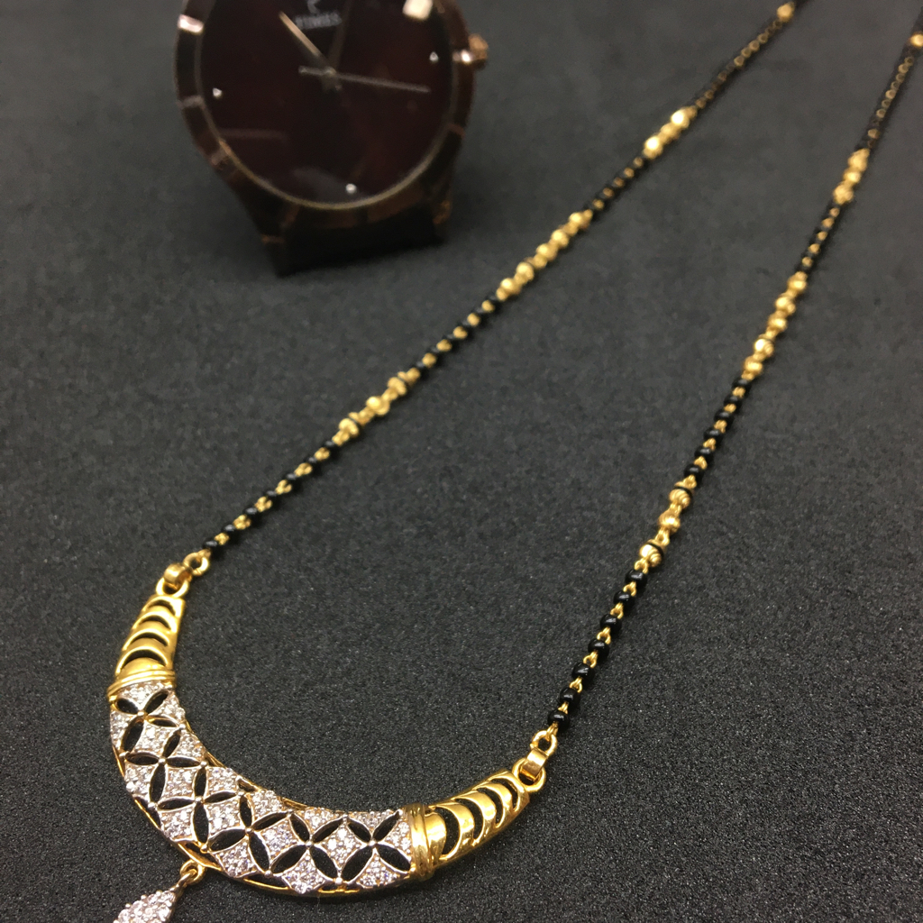 916 gold single line cz mangalsutra dokiya