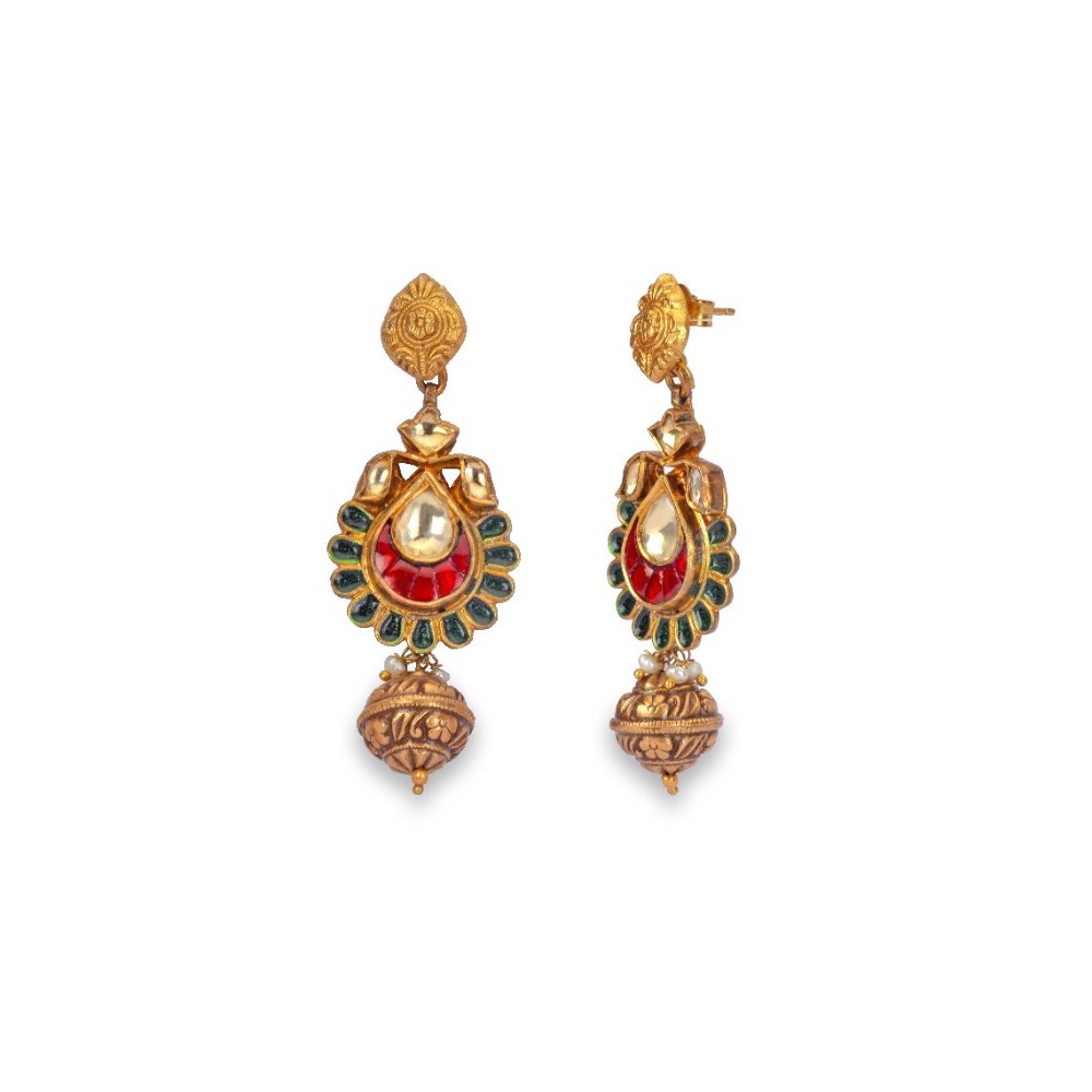 925 silver traditional meenakari necklace set with garnet stone
