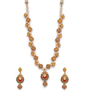 925 silver traditional meenakari necklace set with garnet stone