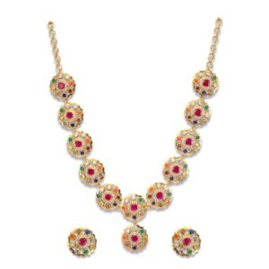 925 silver multi stone with pearl necklace set