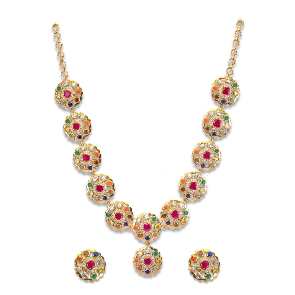 925 silver multi stone with pearl necklace set