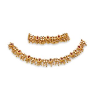 925 silver ruby & moissanite stones payal with khakho moti