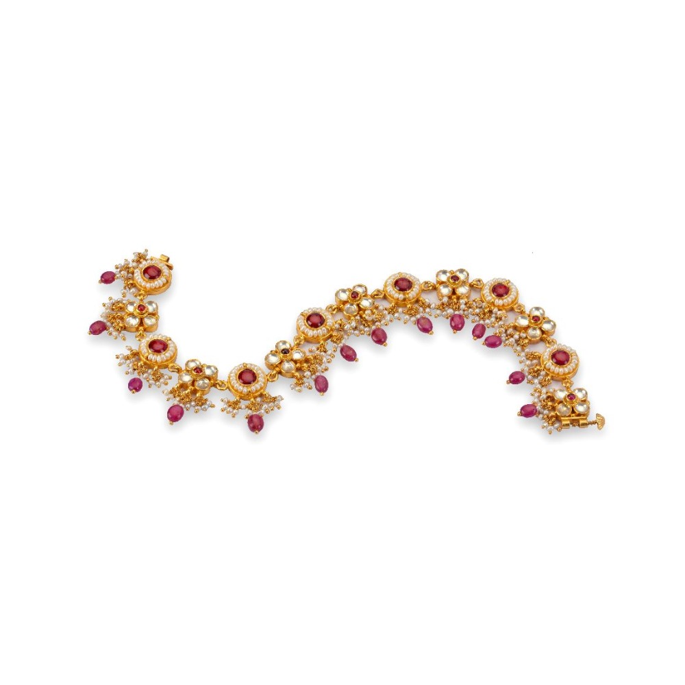 925 silver ruby and moissanite sone payal with khakho moti