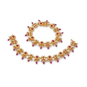 925 silver ruby and moissanite sone payal with khakho moti