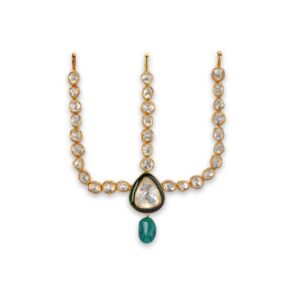 Shehnai 925 silver moissanite & emerald stone hair chain