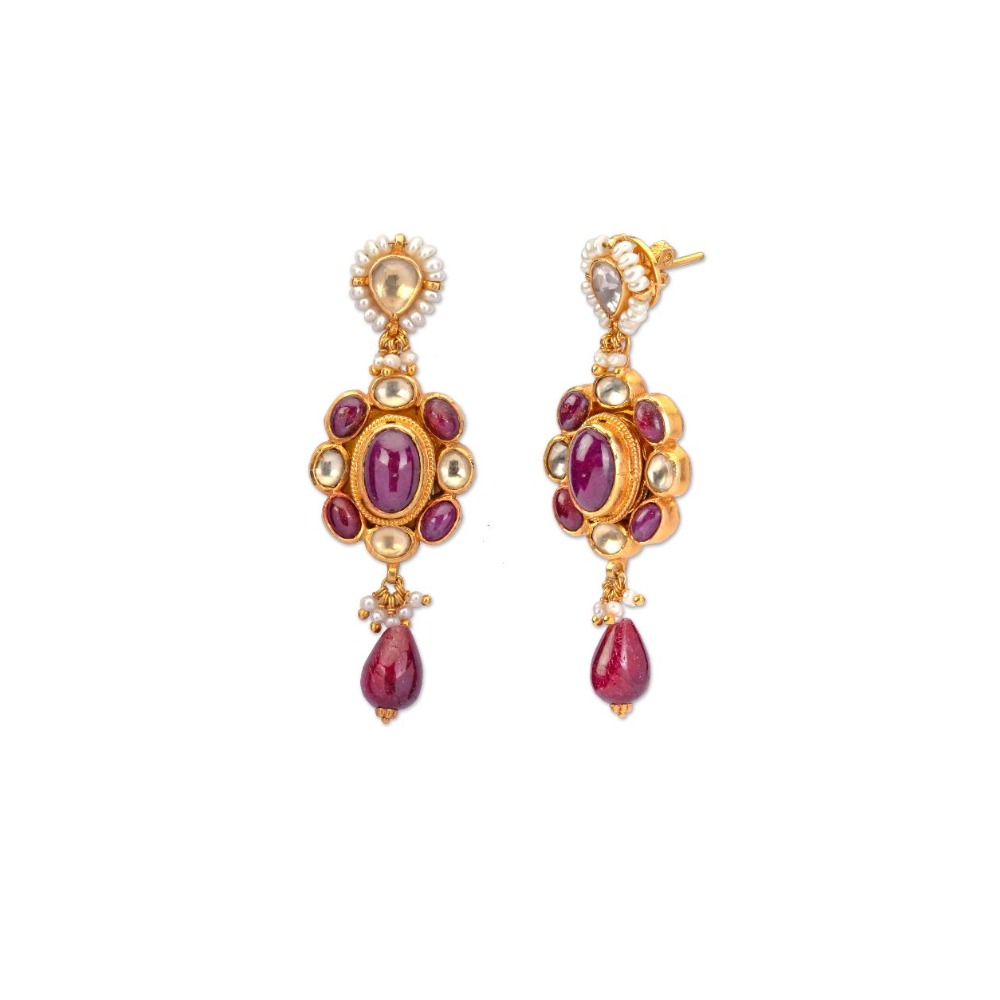 925 silver elegant khakho moti pendant set with ruby stone