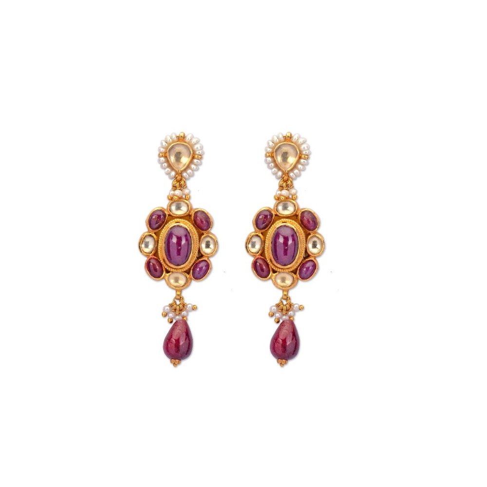 925 silver elegant khakho moti pendant set with ruby stone