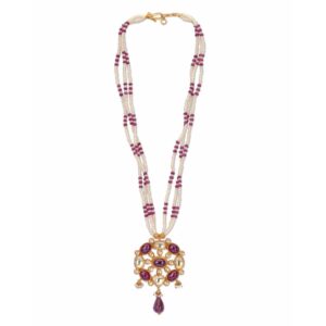 925 silver elegant khakho moti pendant set with ruby stone