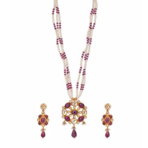925 silver elegant khakho moti pendant set with ruby stone