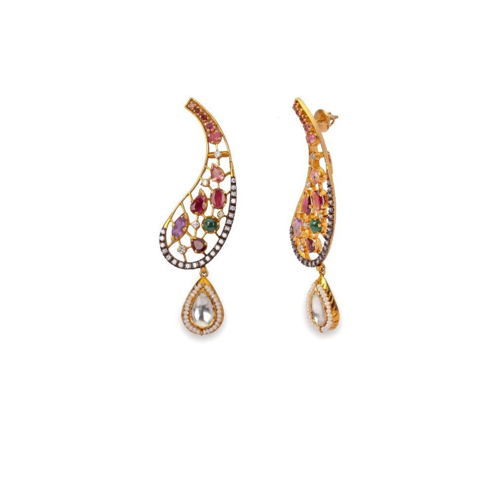 925 silver multicolor stone with swarovski diamond earring