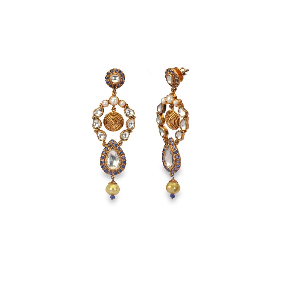 925 silver blue sapphire with pearl earring