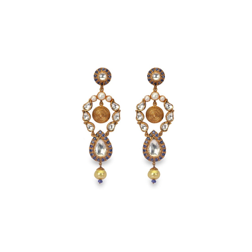 925 silver blue sapphire with pearl earring