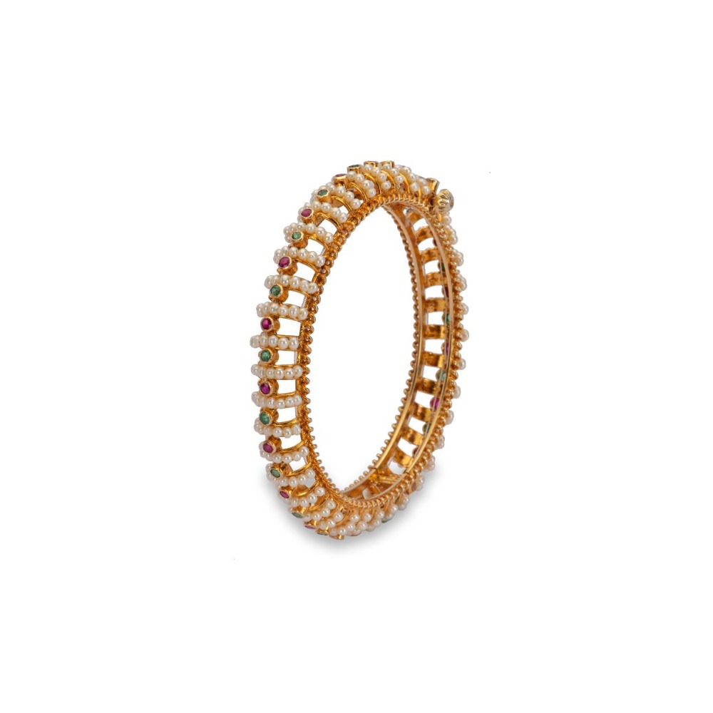 925 silver micro gold plating khakho moti bangle with emerald