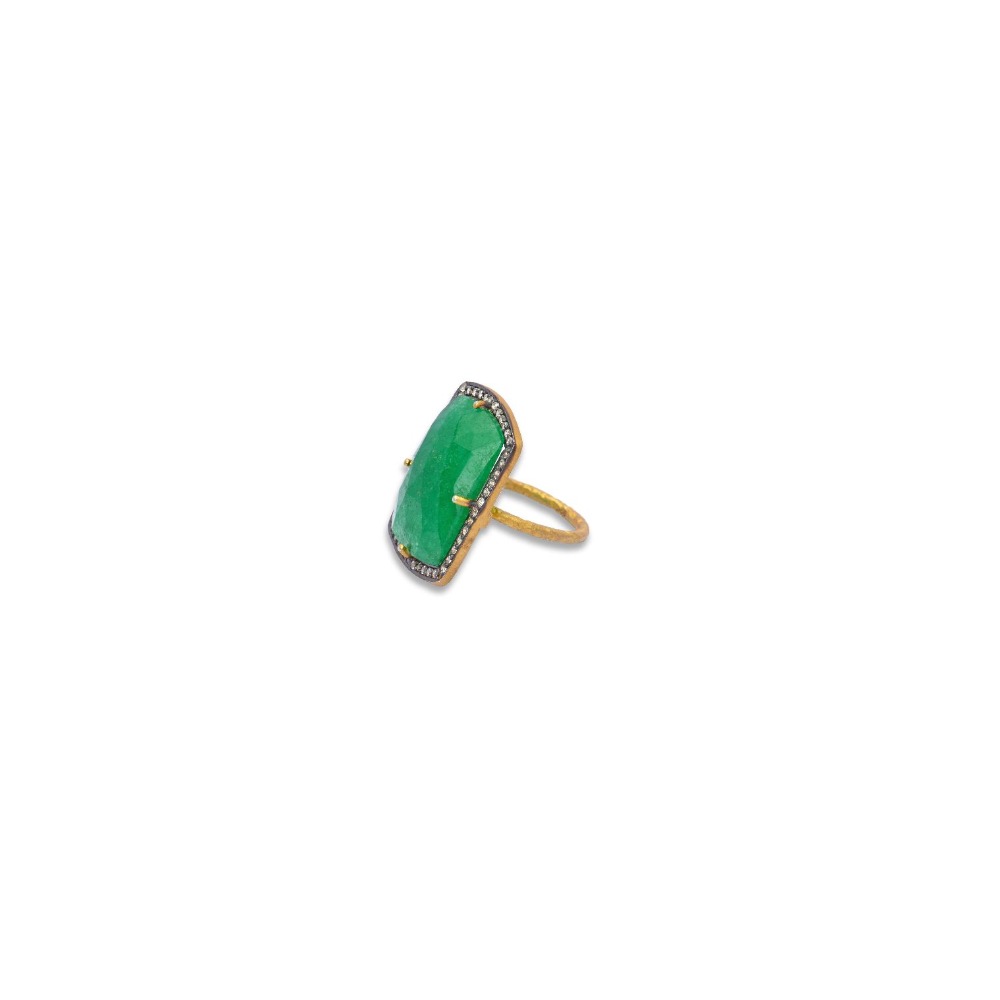 925 silver emerald with swarovski diamond ring