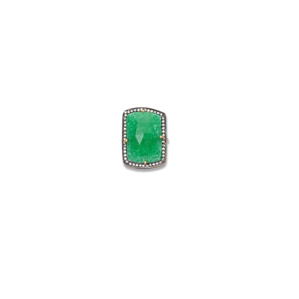 925 silver emerald with swarovski diamond ring