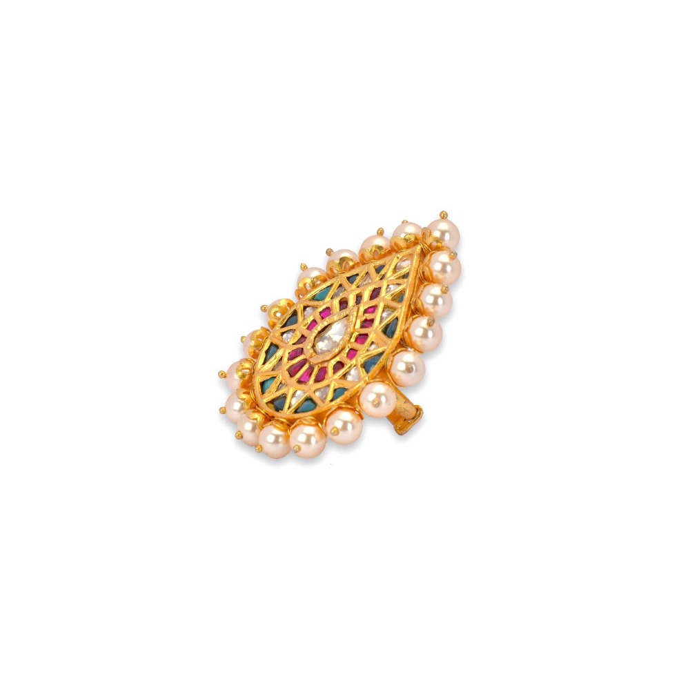 925 silver cultured pearl ring with ruby & emerald