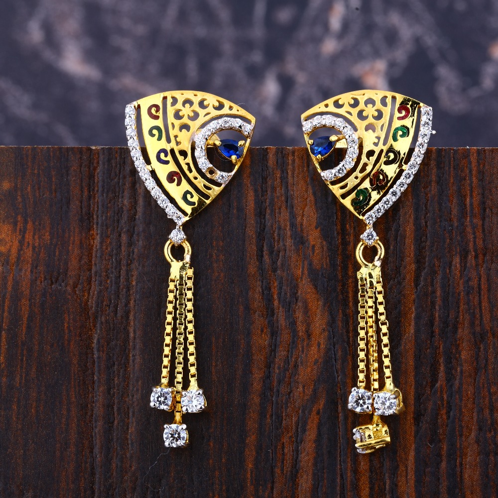 22CT Gold Cz Women's delicate Hallmark  Jhummar Earring LFE359