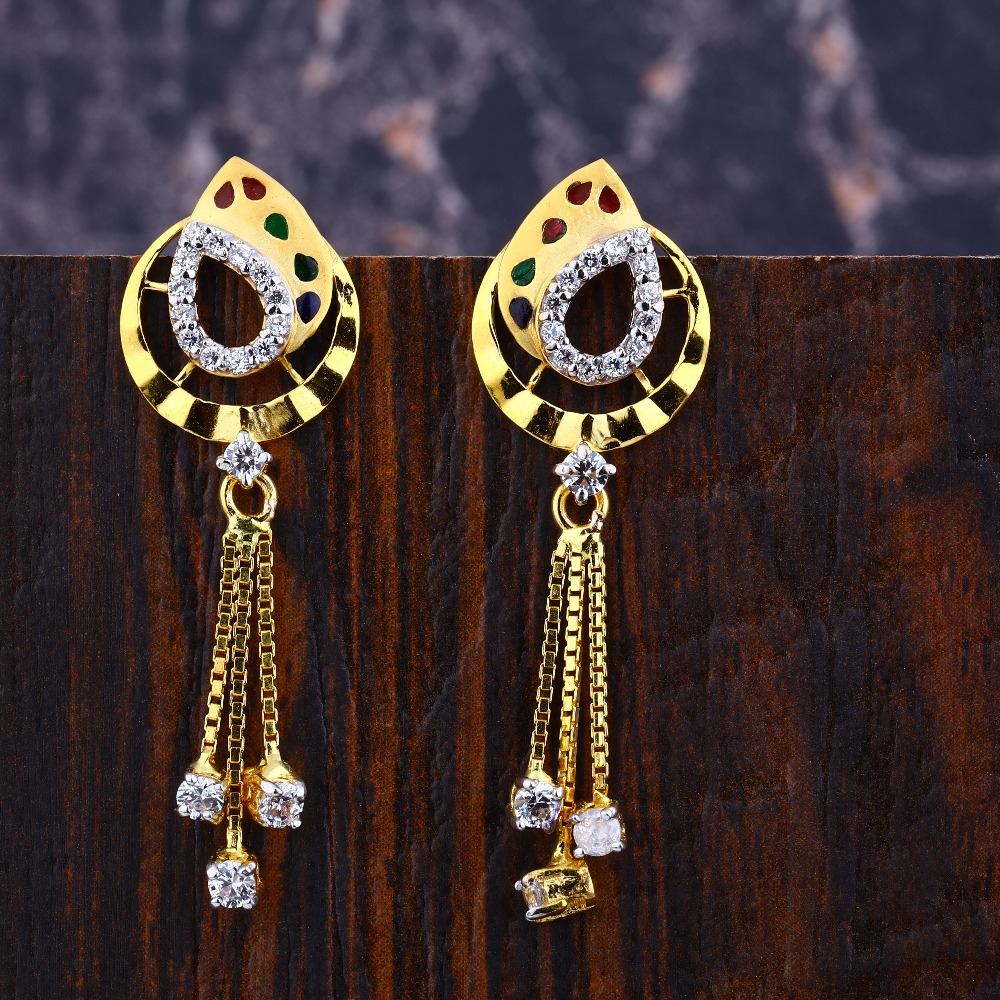 22CT Gold Cz Women's Stylish Hallmark Jhummar Earring LFE347