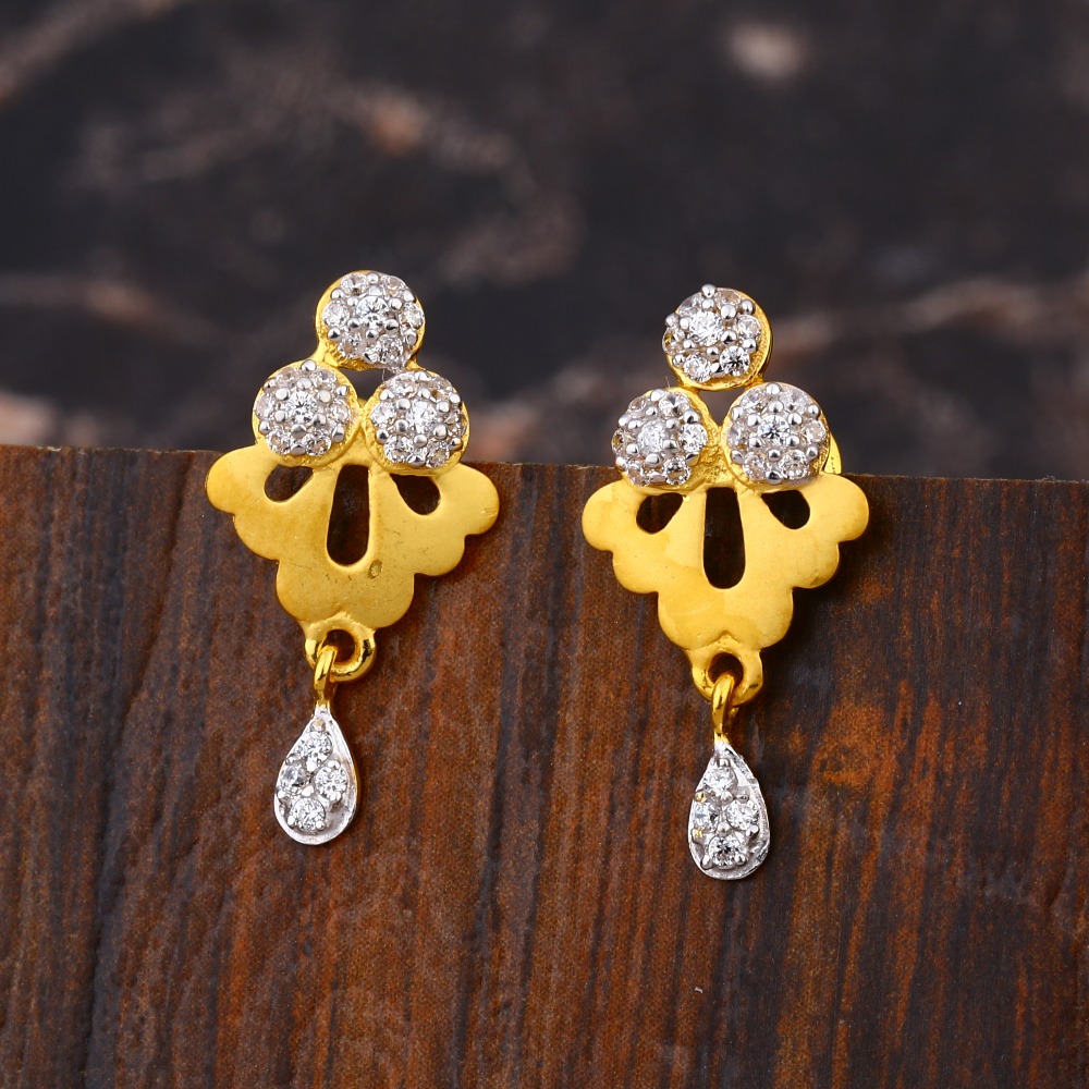 22kt  cz women's delicate hallmark gold earring lfe663