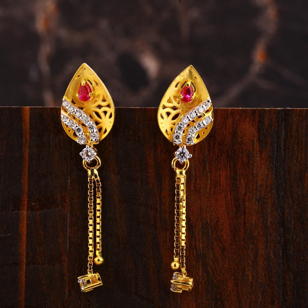 22CT Gold CZ  Delicate Women's Hallmark Earring LFE581