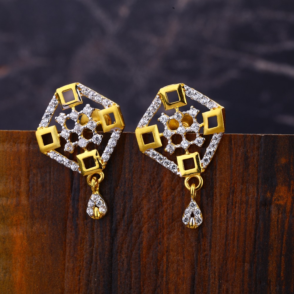 22CT CZ Women's Fancy Hallmark Gold Earring LFE627
