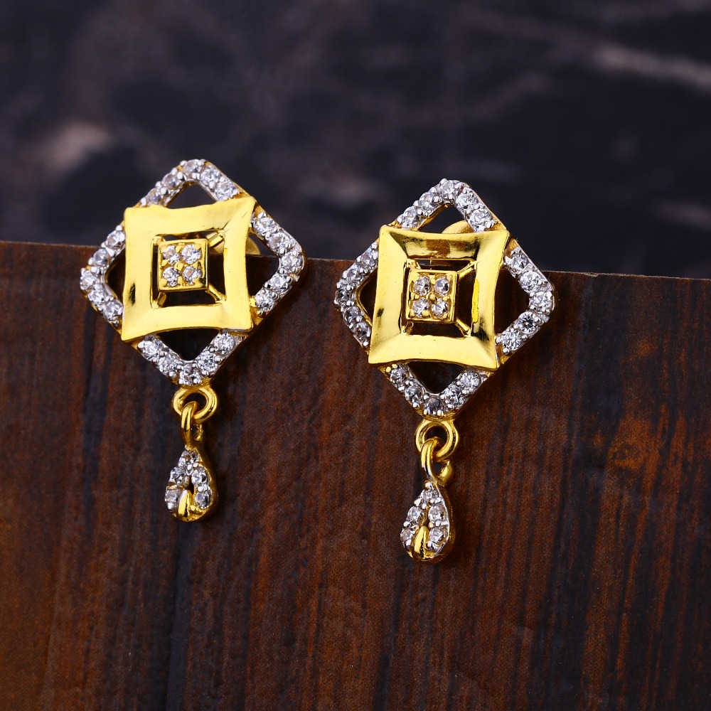 22CT CZ Women's Delicate Hallmark Gold Earring LFE625