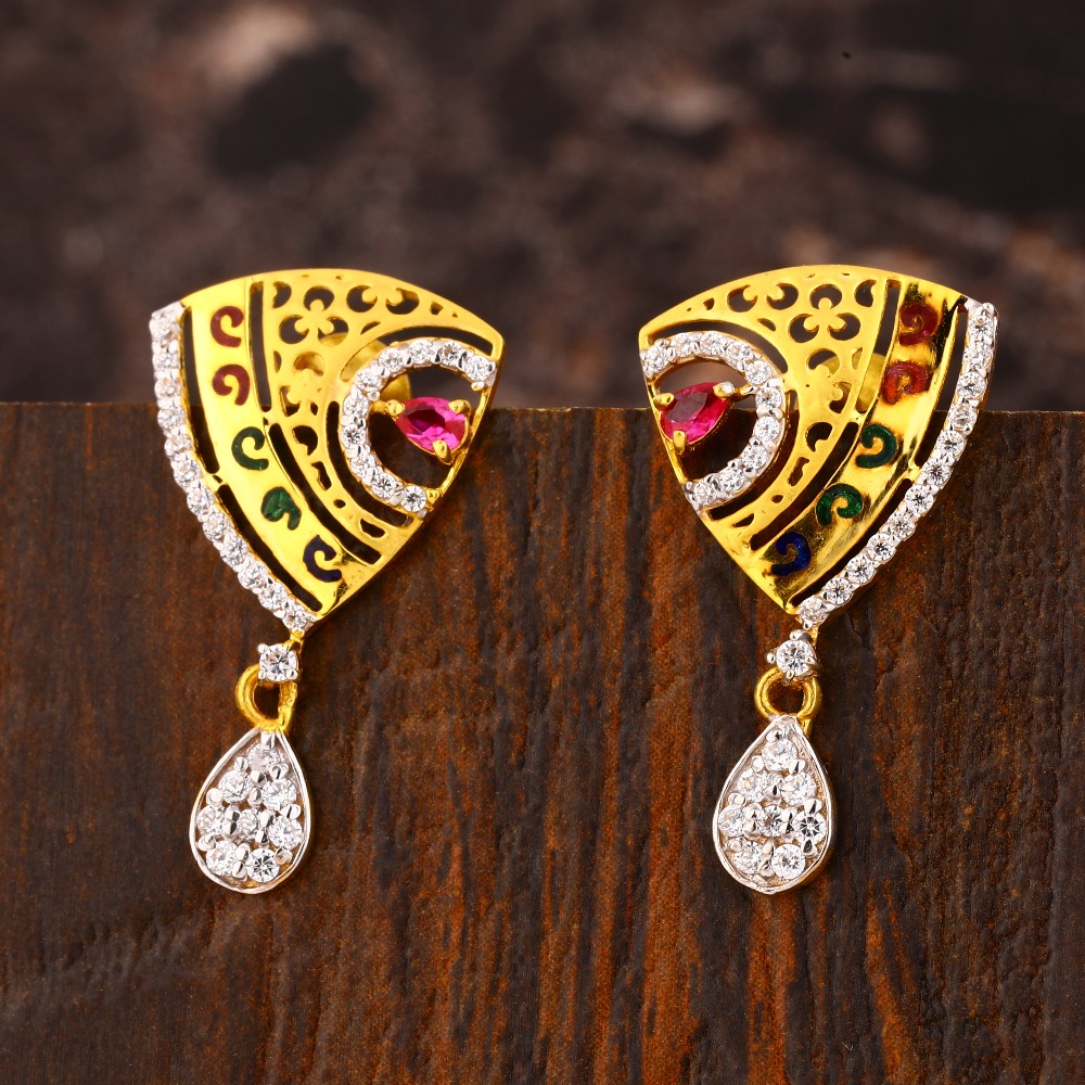 22KT Gold CZ Classic Ladies Earring LFE424