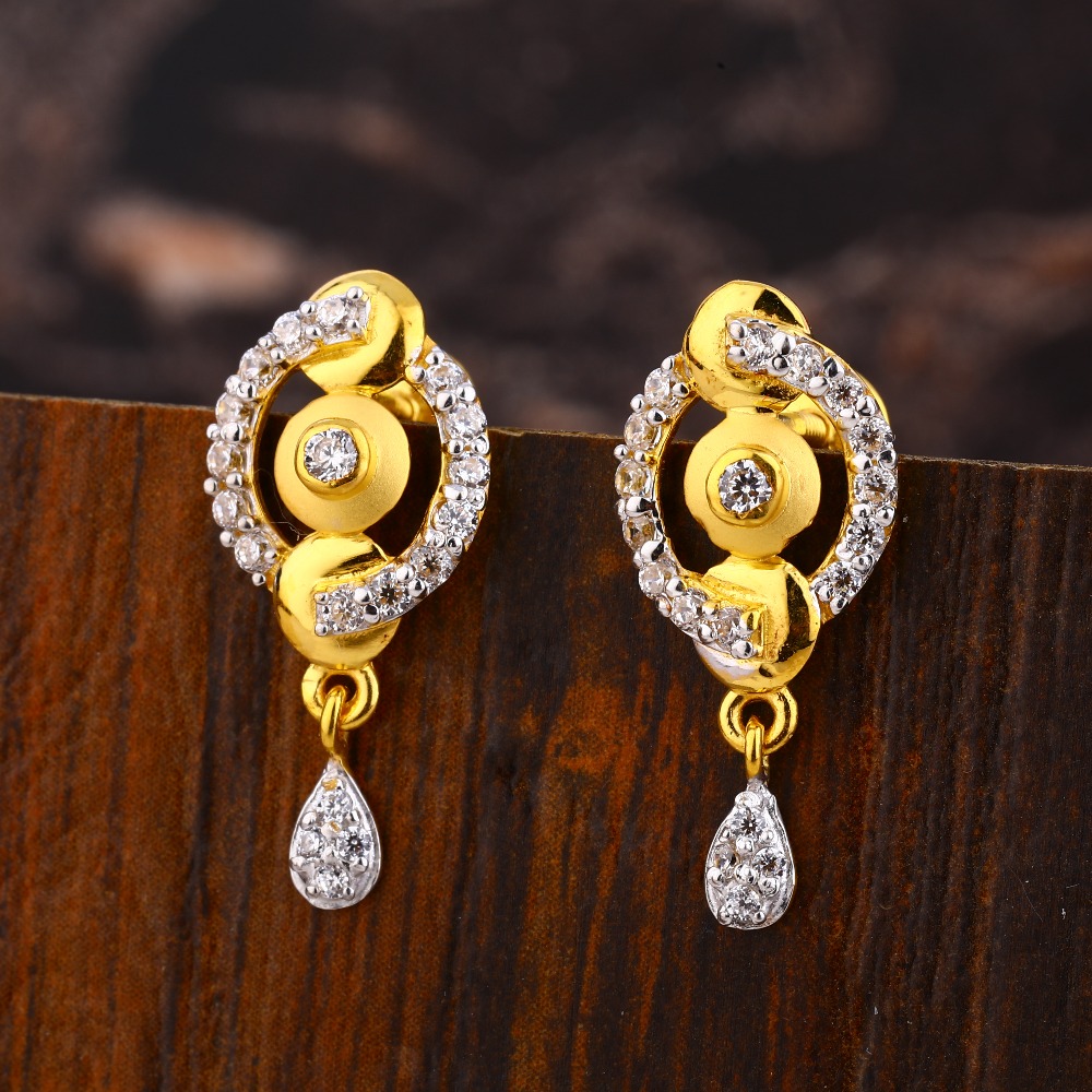 22KT  Gold CZ Women's Delicate Hallmark Earring LFE505