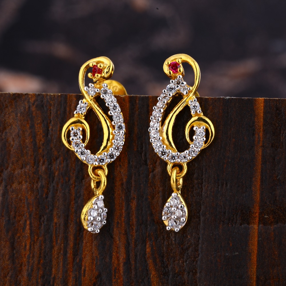 22CT Gold CZ Ladies Designer Diamond Earring LFE592