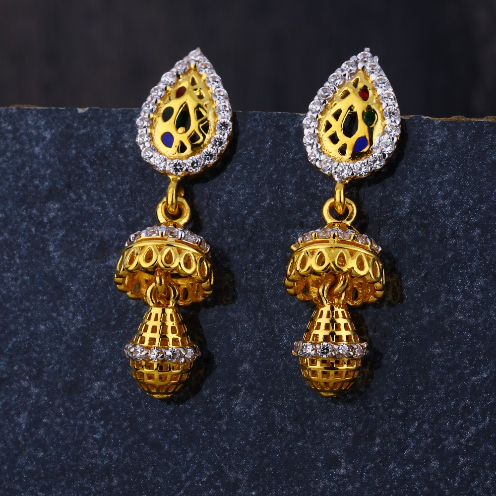 22KT  CZ Gold Women's Delicate Hallmark Jhummar Earring LJE269