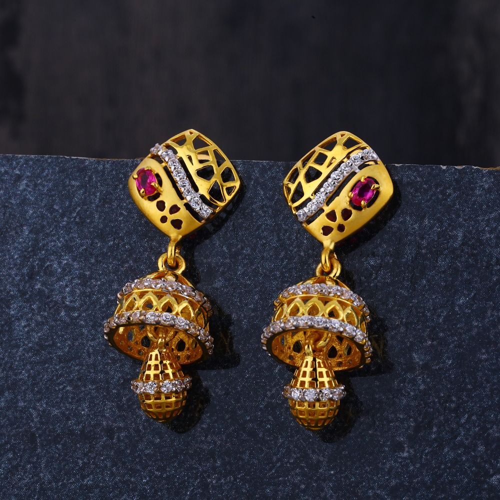 22KT  CZ Gold Women's Classic Hallmark Jhummar Earring LJE265