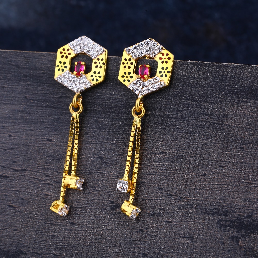 916 Cz Gold Women's Stylish Hallmark Jhummar Earring LJE327