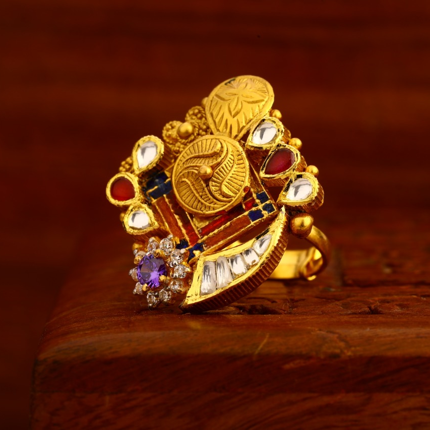 22CT Gold CZ Hallmark Antique Designer Ladies Ring LAR219
