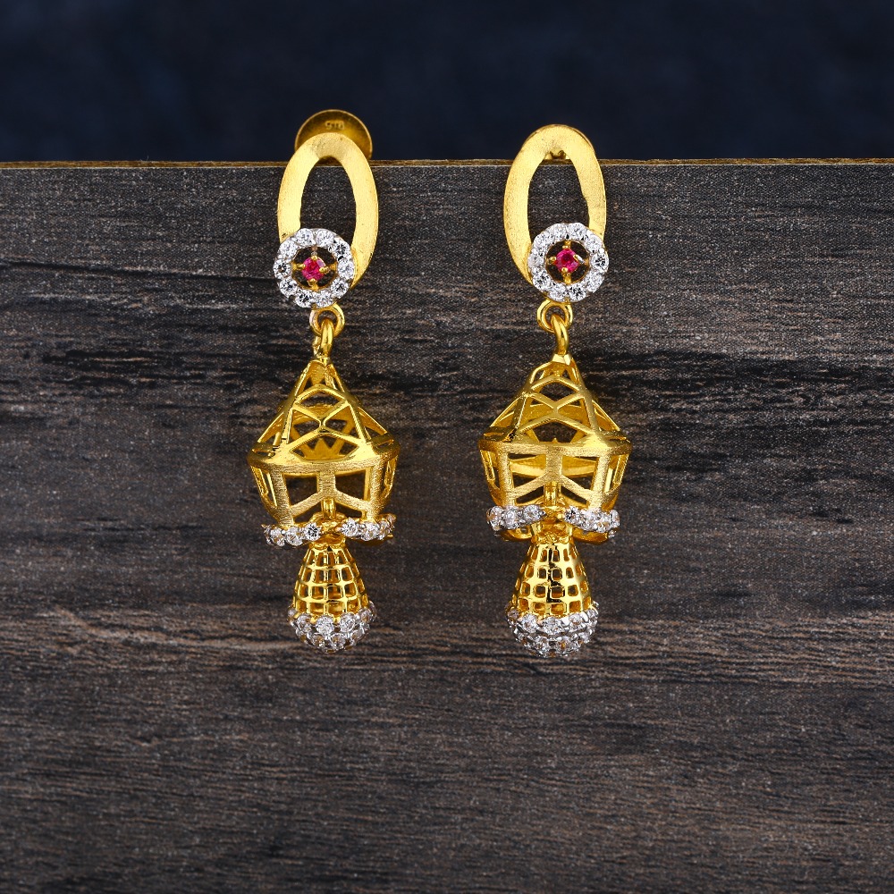 22KT CZ  Gold Hallmark delicate Women's  Jhummar Earring LJE371