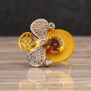 22CT Gold CZ Women's Fancy Hallmark Long Ring LLR341