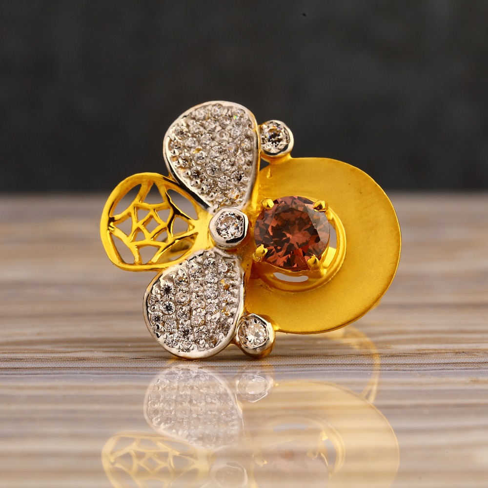 22CT Gold CZ Women's Fancy Hallmark Long Ring LLR341