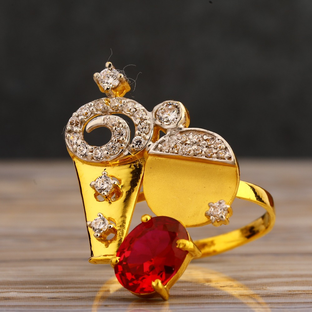 22CT Gold CZ Women's Delicate Hallmark Long Ring LLR339