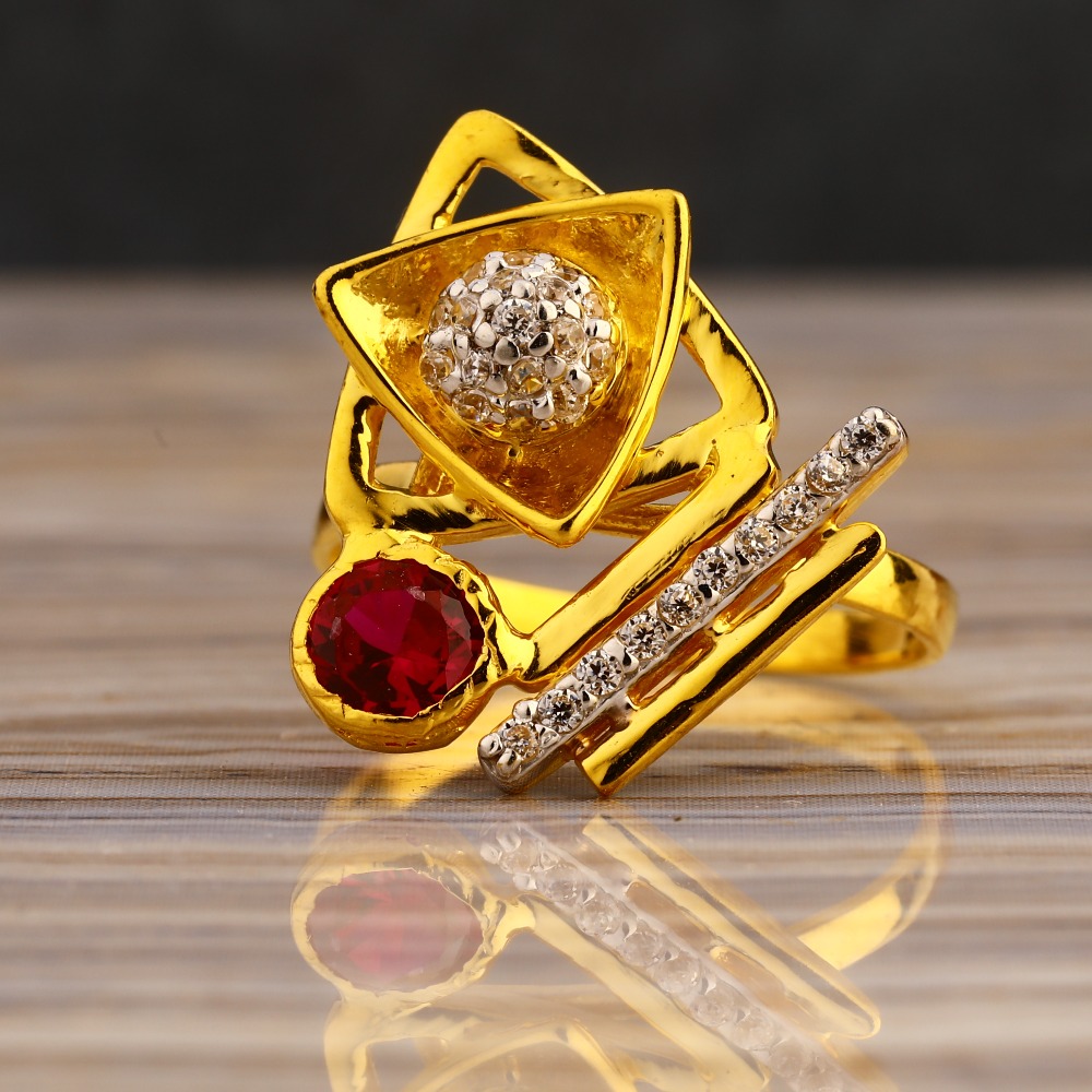 916 Gold Cz Ladies Fancy  Long Ring LLR302