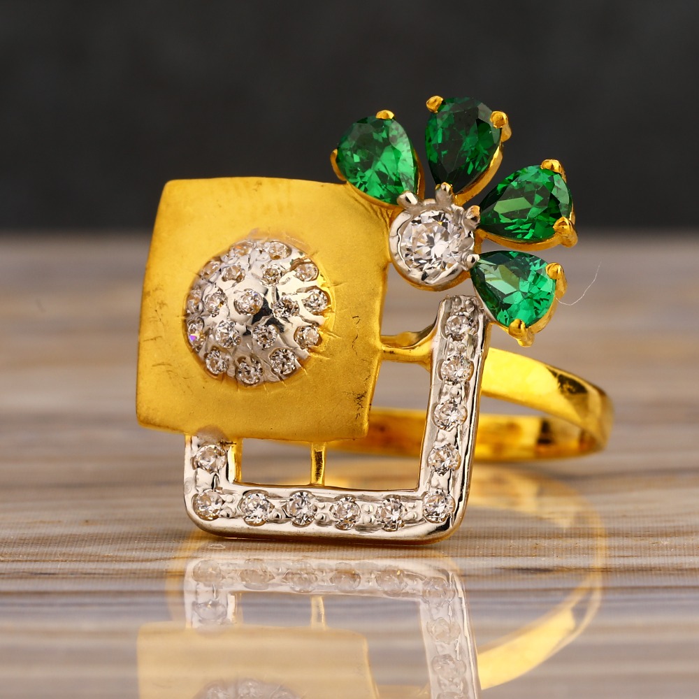 916 Gold Cz Ladies  Classic Long Ring LLR298