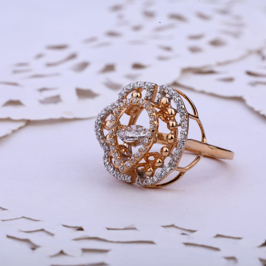 18KT Rose Gold Cz Hallmark Designer Ladies Ring RLR742