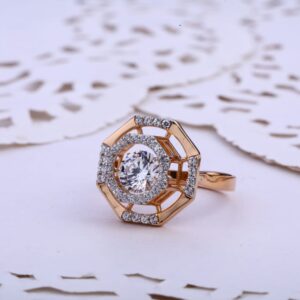 18KT Rose Gold Cz Designer Ladies Ring RLR716