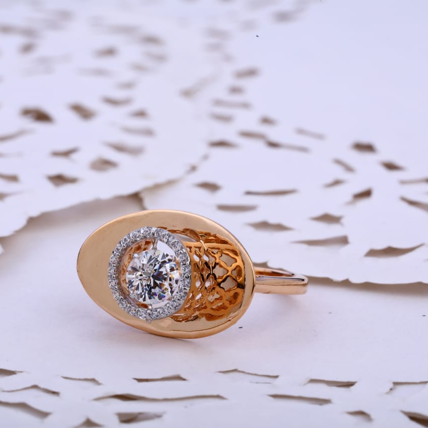 750 Rose Gold Cz Designer Ladies Ring RLR785
