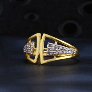 916 Gold Ladies Stylish CZ Plain Ring LR1396