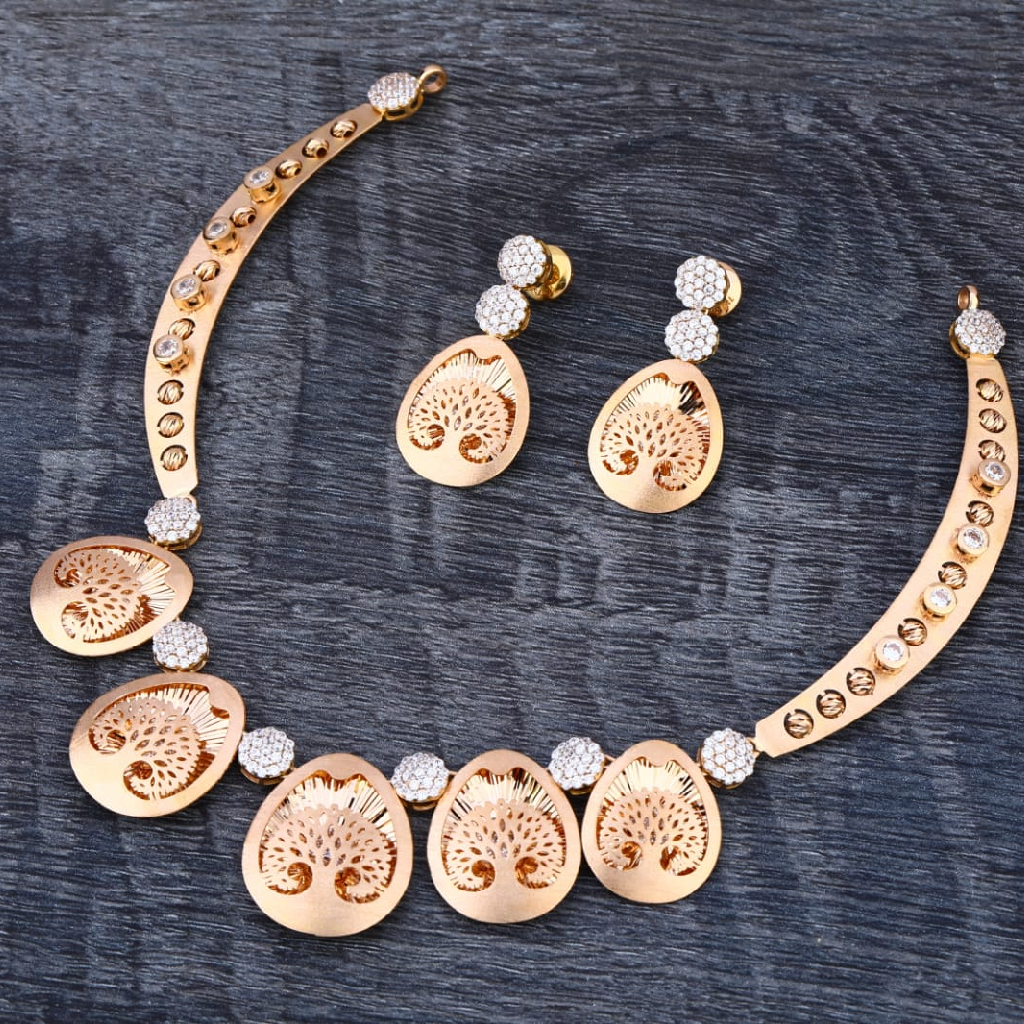 750 Rose Gold CZ Delicate Ladies Necklace set RN328