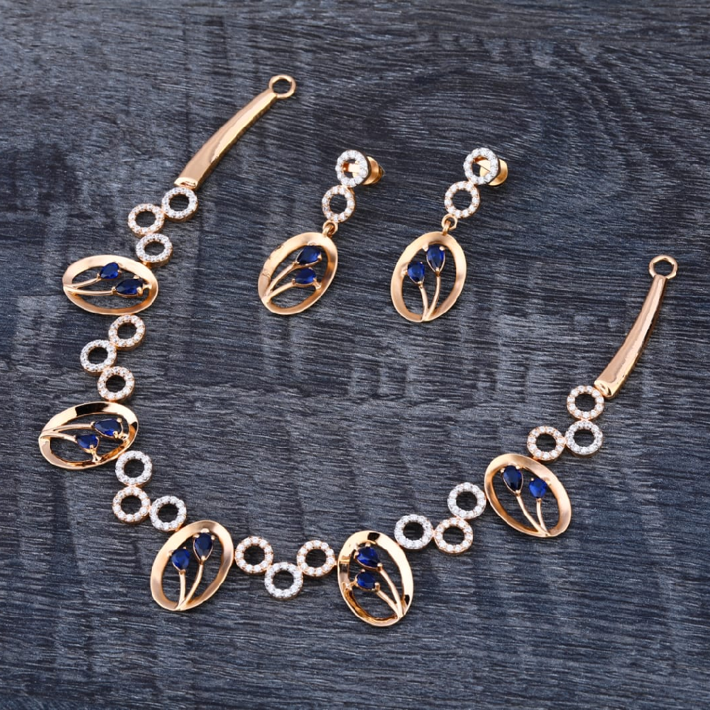 750 Rose Gold CZ Designer Ladies Necklace set RN329