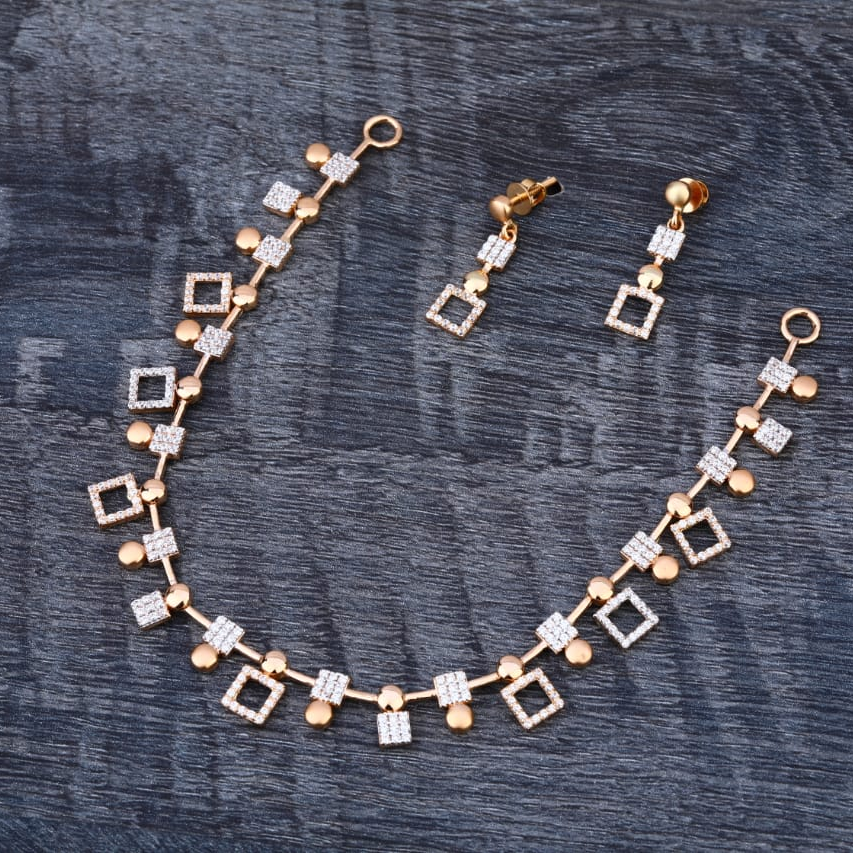 18KT Rose Gold Cz Ladies Classic Necklace Set RN322