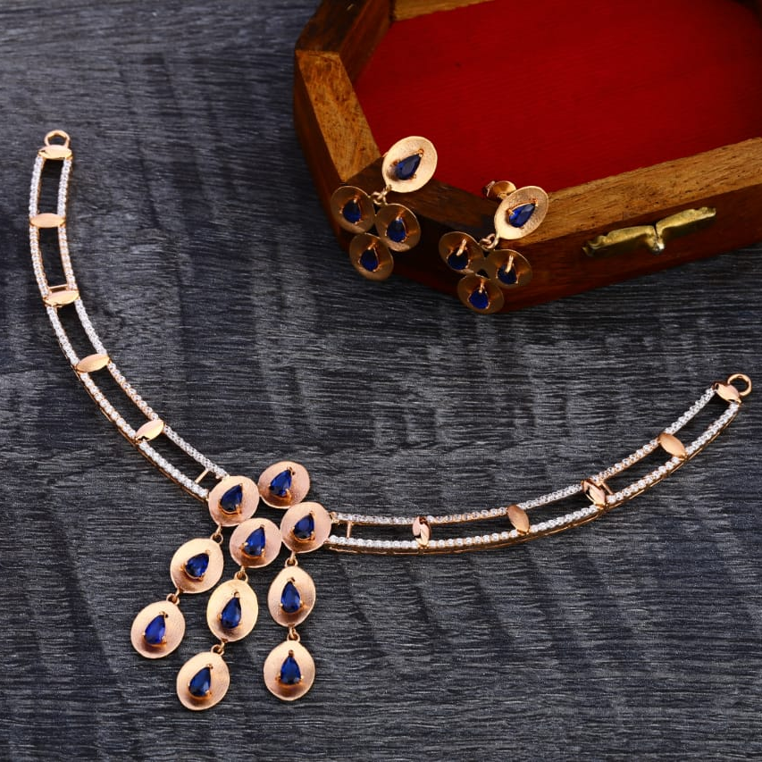 750 Rose Gold Hallmark Stylish Ladies Necklace Set RN324