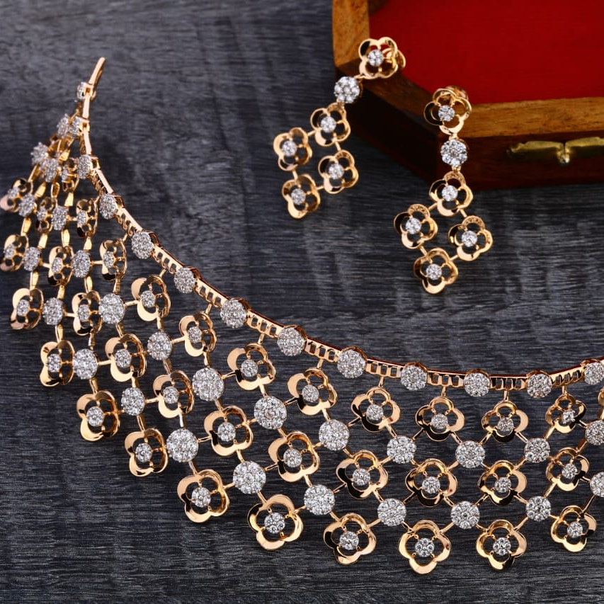 750 Rose Gold Hallmark Stylish Ladies Necklace set RN332