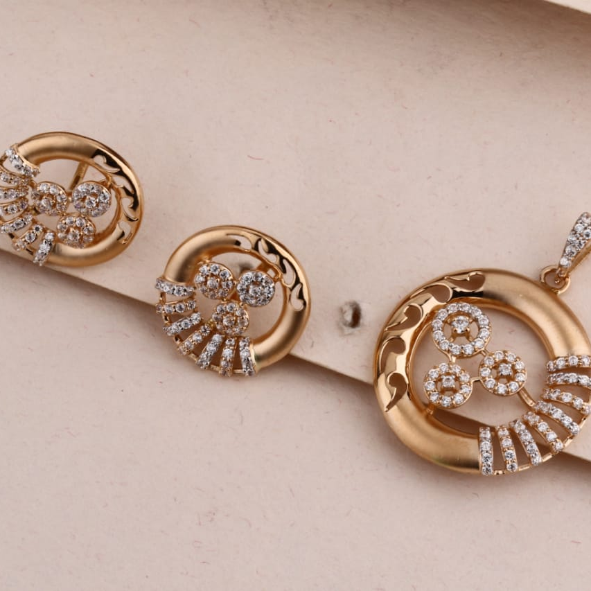 750 Rose Gold Cz Hallmark Fancy Pendant Set RPS190
