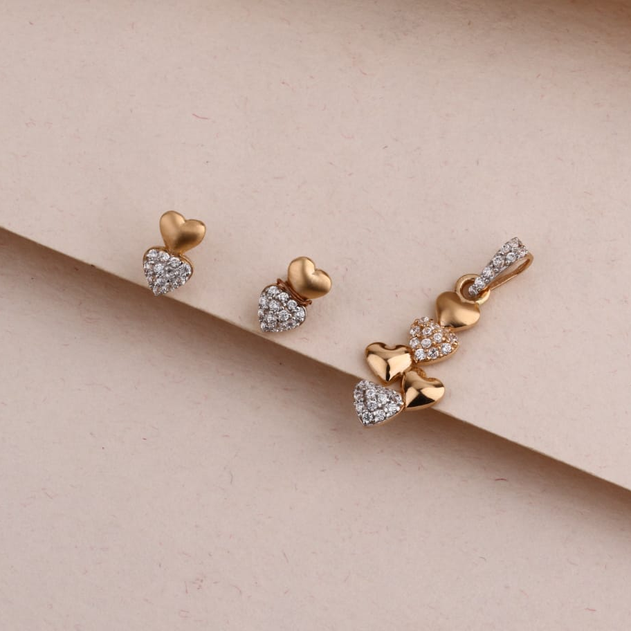 750 Rose Gold Cz Hallmark Delicate Pendant Set RPS188